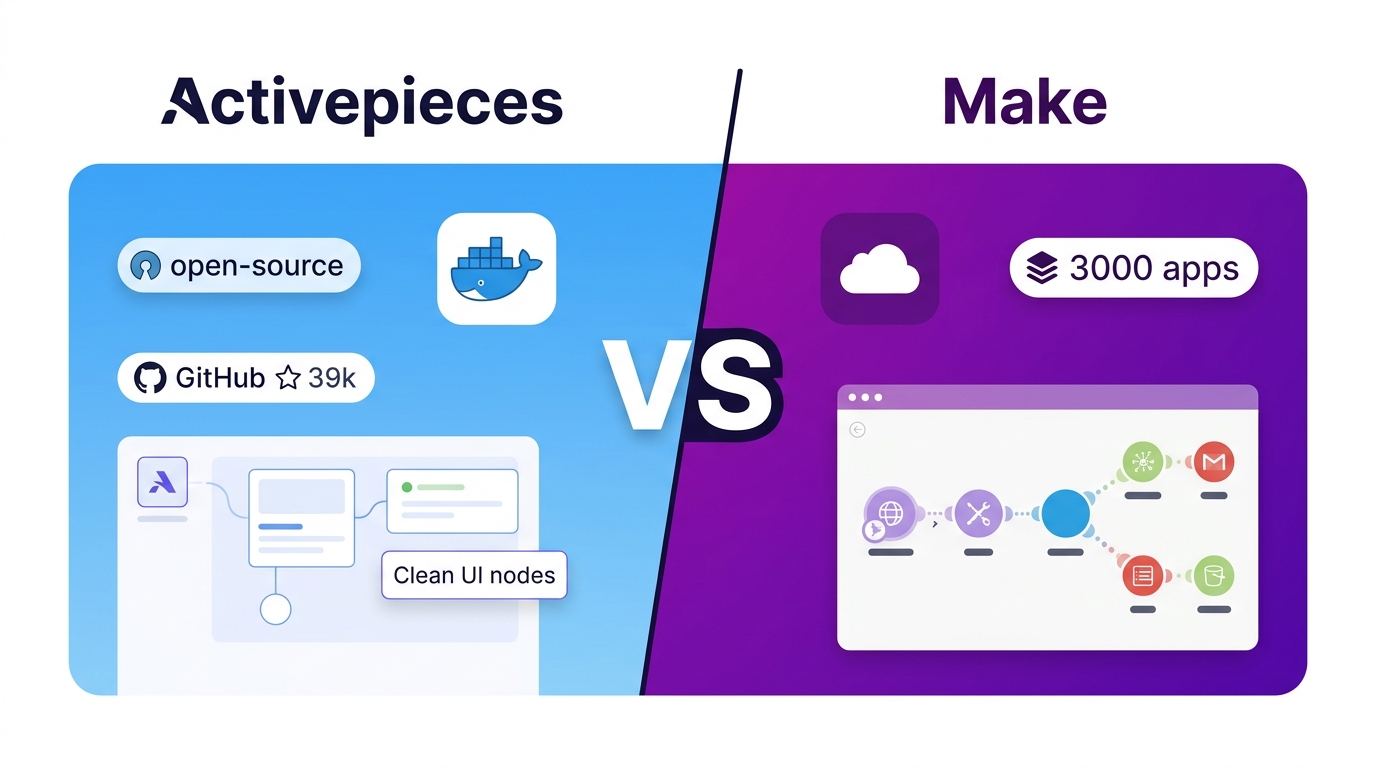 Activepieces vs Make comparison — two automation platforms side by side