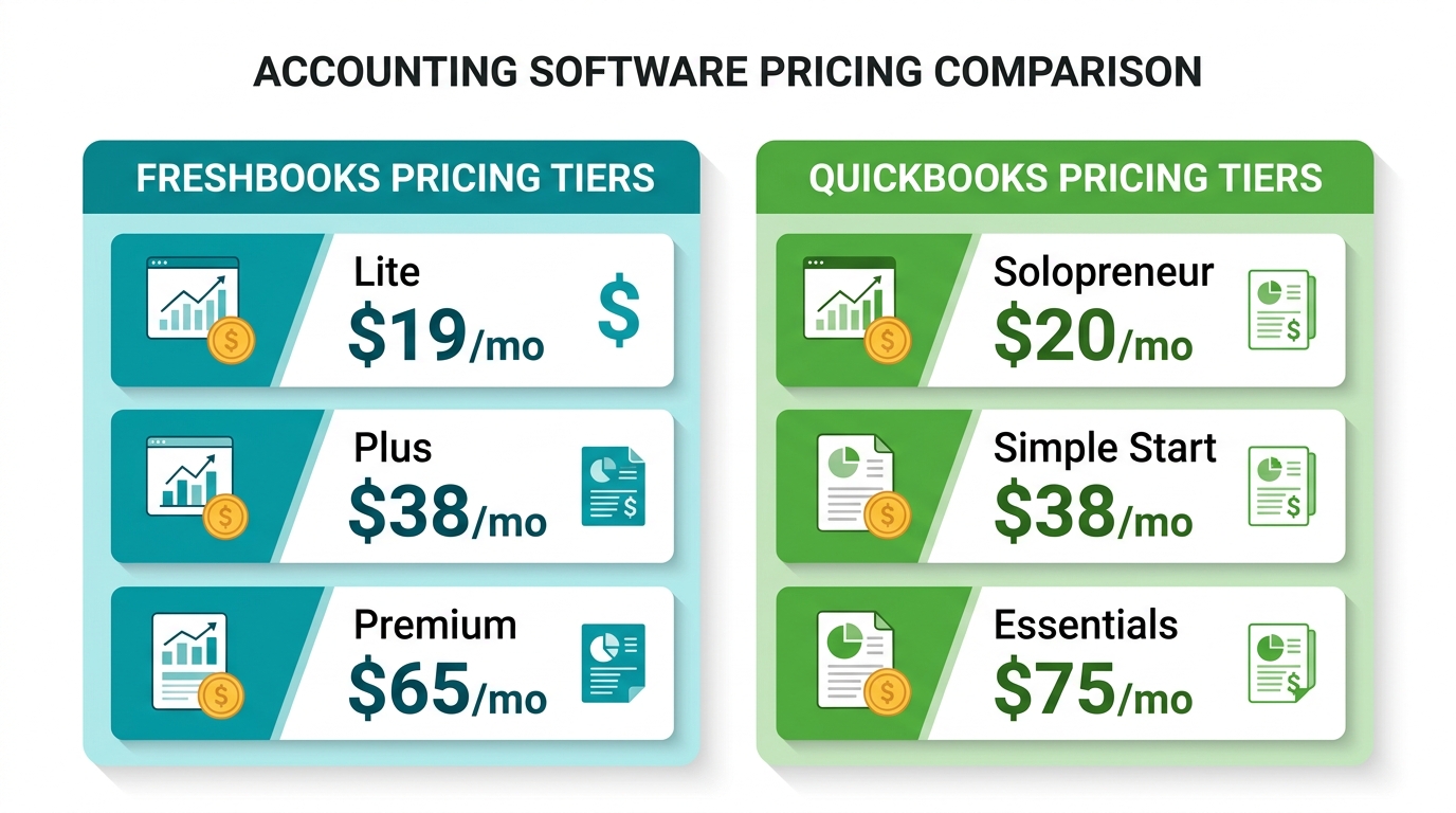 FreshBooks vs QuickBooks pricing tiers comparison chart