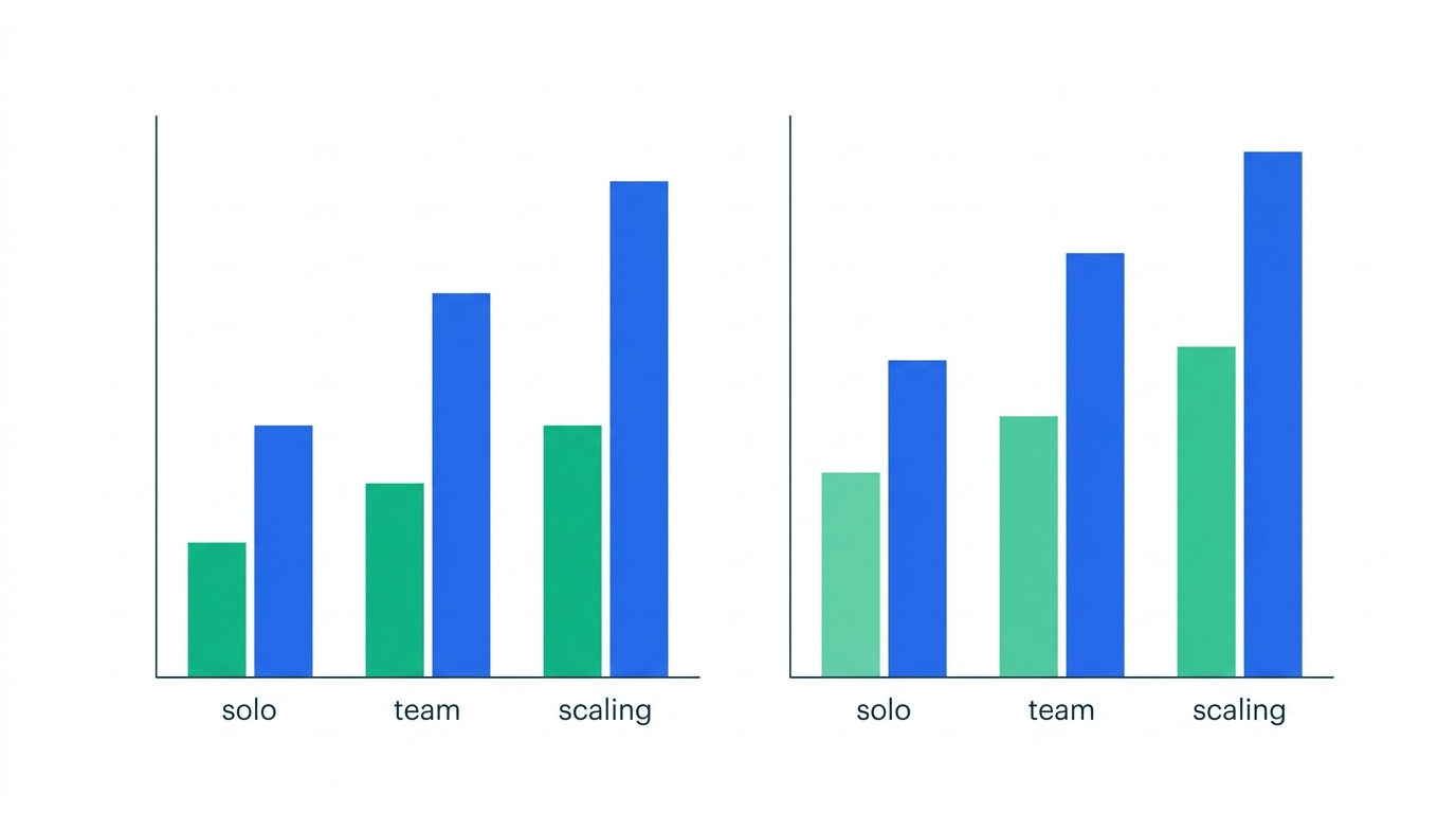 Bar chart comparing typical RAM footprint and monthly VPS cost of self-hosted n8n vs Activepieces across solo, team, and scaling tiers