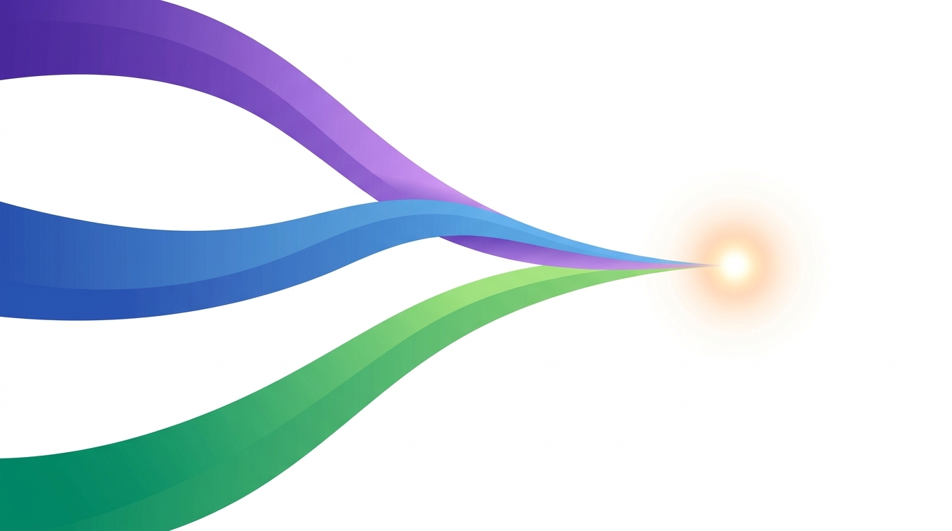 Abstract illustration of three branching paths converging toward a single point, symbolizing a decision funnel