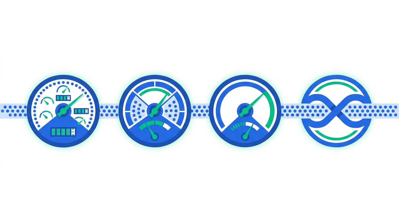 Conceptual illustration of four different meters representing per-task, per-credit, per-execution, and per-flow billing models