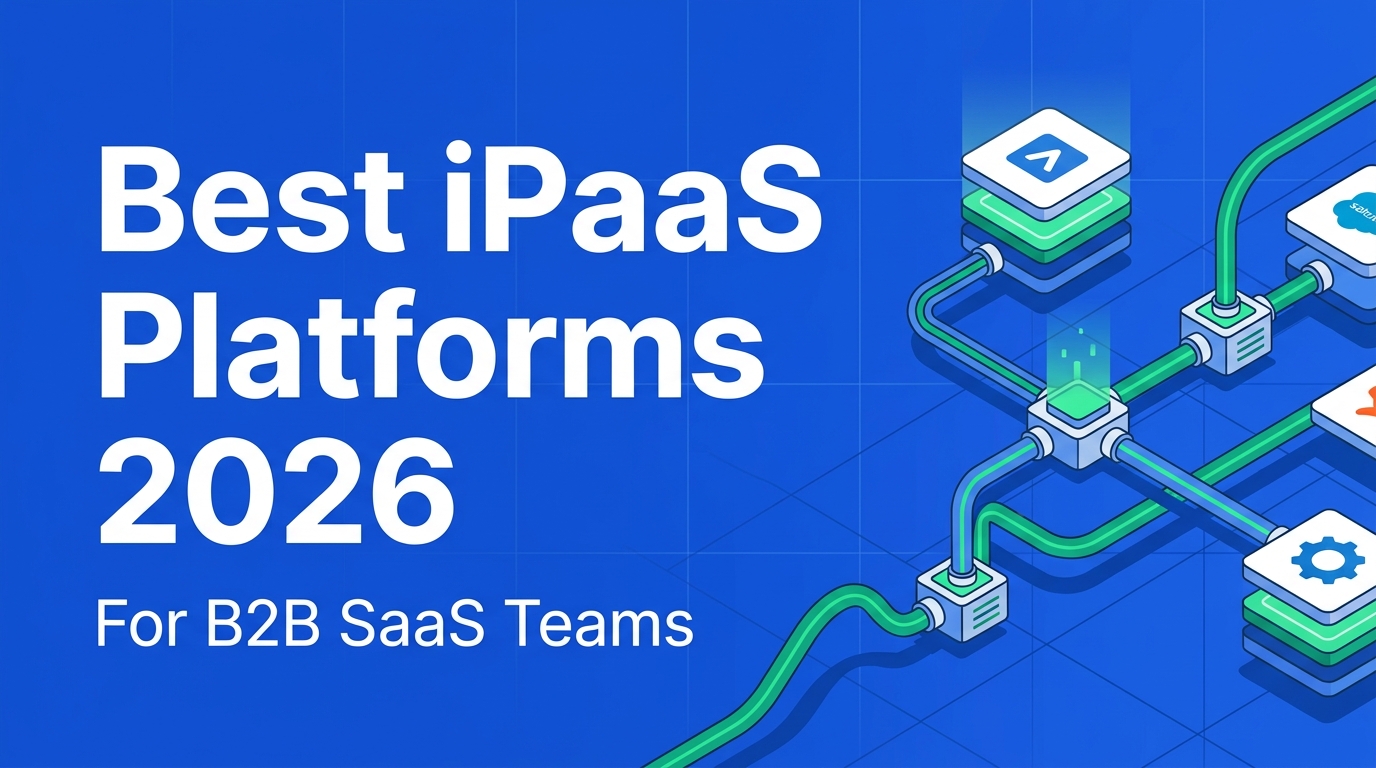 Best iPaaS Platforms 2026 for B2B SaaS Teams: connected SaaS app tiles on a blue background