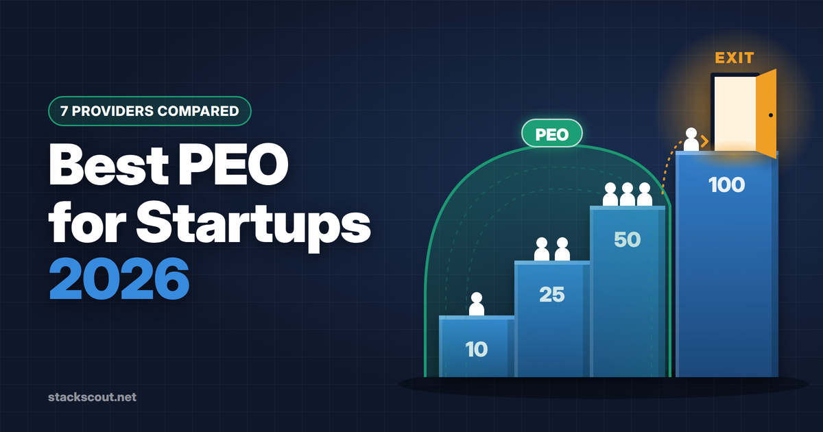 Best PEO for Startups 2026: a headcount ladder showing when to join a PEO (2 to 10 employees), the sweet spot (10 to 50), when to re-check costs (50 to 75), and when to plan an exit (100 plus)