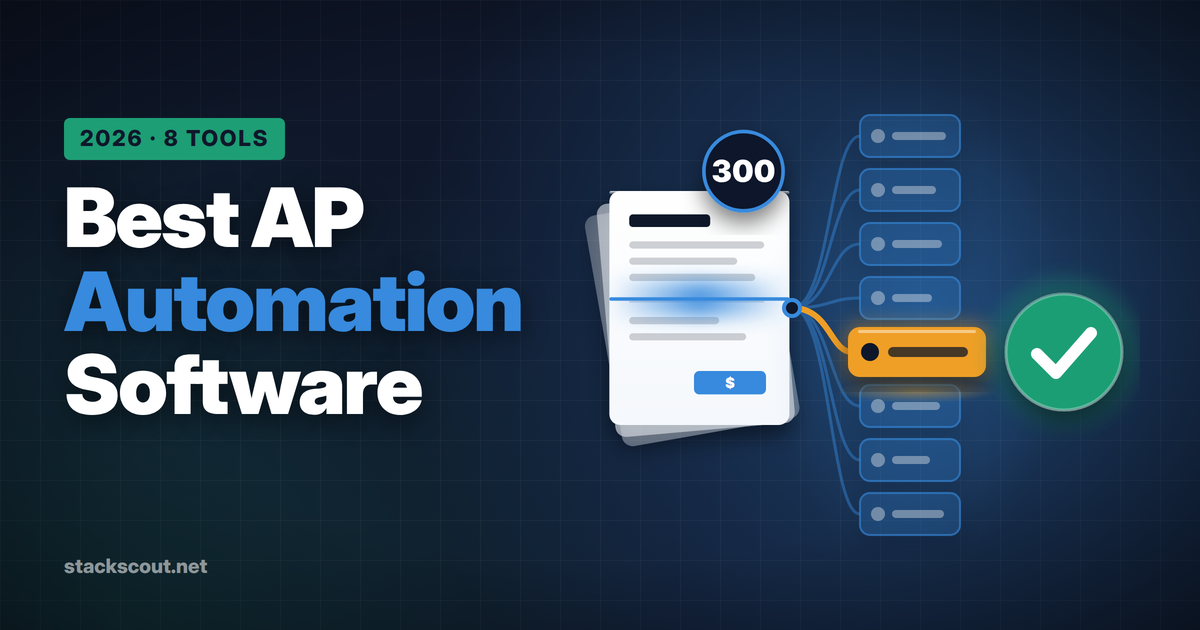 Best Accounts Payable Automation Software 2026 title with a four-step capture, approve, pay, and sync workflow
